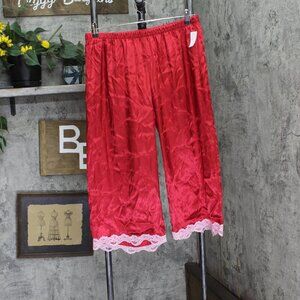 NEW Linea Donatella Womens Lace-Trim Satin Pajama Pants LOS046 Red L